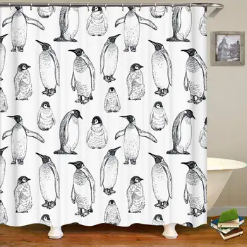 

Penguin Sketch Pattern Shower Curtain,Waterproof Polyester Fabric,Extra Long Bath Curtains Bathroom Decorations,72X72 Inches