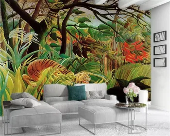 

Living 3d Wallpaper Ferocious tiger in the European style forestHome Decor Living Room Bedroom Wallcovering HD Wallpaper