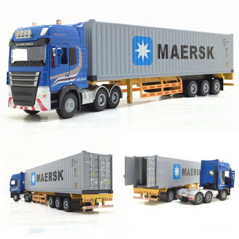 Goedkoop 1 50 Schaal Legering Metalen Truck Trailer Container Truck Hoge Simulatie Diecast Model Techniek Voertuig Speelgoed Collectie Display