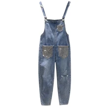 Джинсовый комбинезон с высокой талией, женская мода, весна и лето, новые горячие джинсы с разрезами комбинезон больших размеров