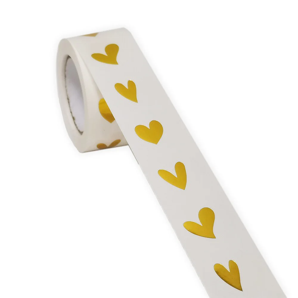 500 Pcs/roll Round Transparent Gold Heart Adhesive Sticker Cute Sealing Label Sticker for Envelope Gift Decor Stationery decorative stickers,self adhesive stickers,stationery stickers,paper stickers,adhesive stickers,decorative labels stickers,roll packaging stickers,packaging stickers