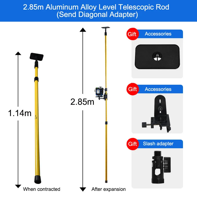 Лазерный нивелир XEAST 2,85 м/3,36 м, лазерный штатив Nivel для лазерного уровня, регулируемый металлический телескопический стержень SPCC