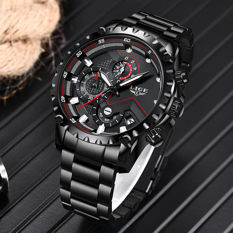 2019 LIGE NEW Men Watch Chronograph Top Luxury Brand Stainless Steel Business Clock Quartz Male Watches Relogio Masculino Hot
