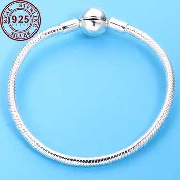 

Free ShippingReal 925 Sterling Silver Moments Smooth Ball Clasp Snake Chain Basic Pan Bracelet Bangle Fit Bead Charm DIY Jewelry