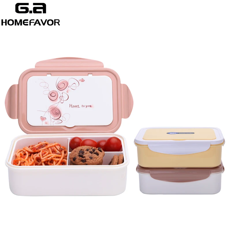 

Kids Lunch Box PP Food Container Multi-color Bento Snack Box Outdoor Fruit Cake Rice Dish BBQ Storage Box With 3 Dividers
