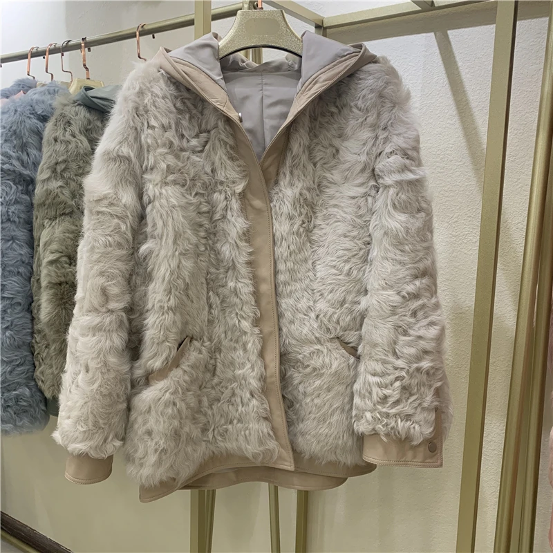PUDI B401701 Женское зимнее теплое пальто с натуральным овечьим мехом, классическое женское пальто с капюшоном, куртка, пальто - Цвет: khaki