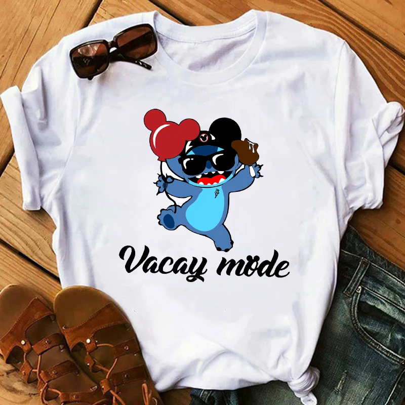 Женская модная футболка Lilo Stitch Harajuku милые футболки с милым мультяшным принтом женская Повседневная футболка милые повседневные топы