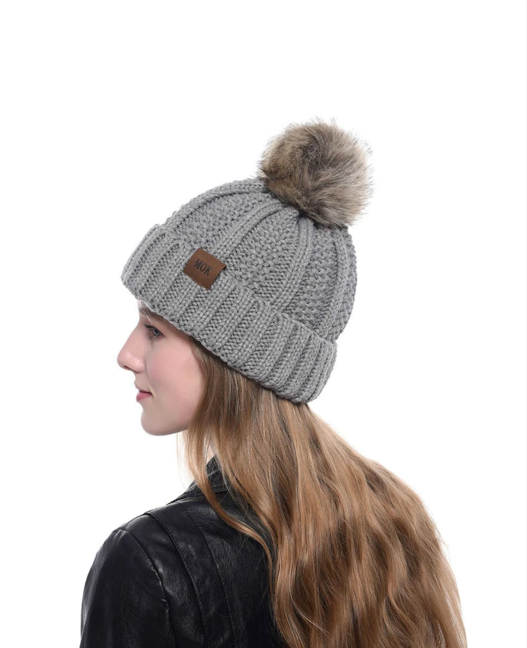 BOoDinerinle Black Casual Women Hats Winter With Pompon Warm Ladies Hats Women Wool Fashion Knitting Hats 12 Color