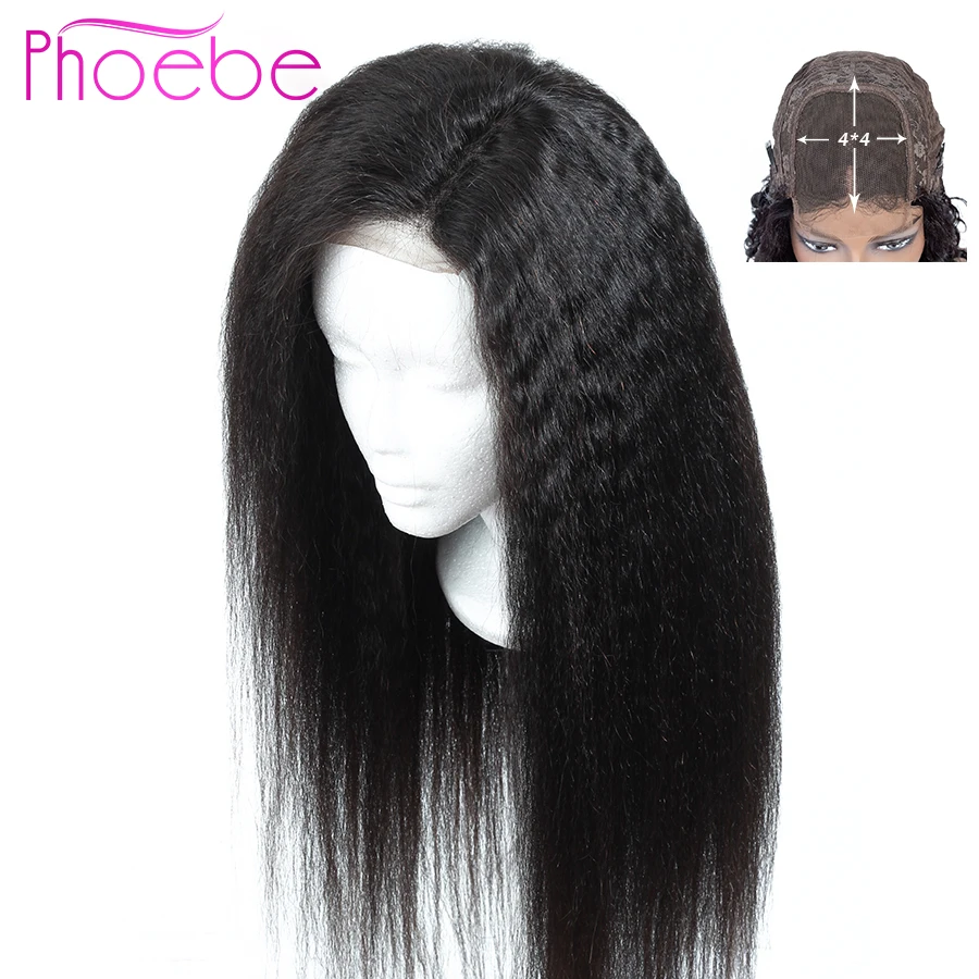 

Phoebe Kinky Straight 4x4 Lace Closure Wigs Brazilian Wig 100% Human Hair Non-Remy Lace Closure Human Hair Wigs For Black Women