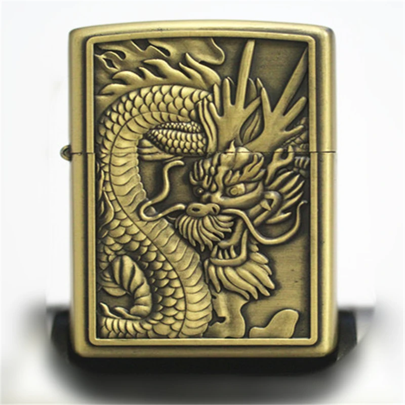 Dragon5 Керосиновая Зажигалка для сигарет, рельефная бронзовая Зажигалка в виде дракона, масляная металлическая гладкая шлифовальная машинка, подарок для мужчин без топлива - Цвет: Dragon5