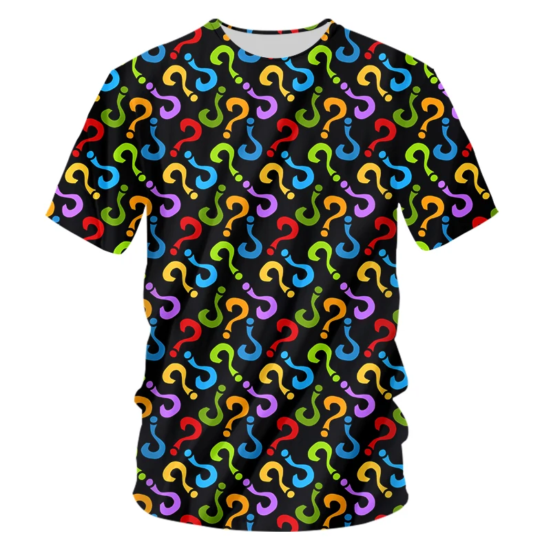 

IFPD EU Size Summer Men's 3D Printed Color Question Mark T Shirt Unisex Short Sleeve Shirts Round Neck Casual Plus Size T-shirt