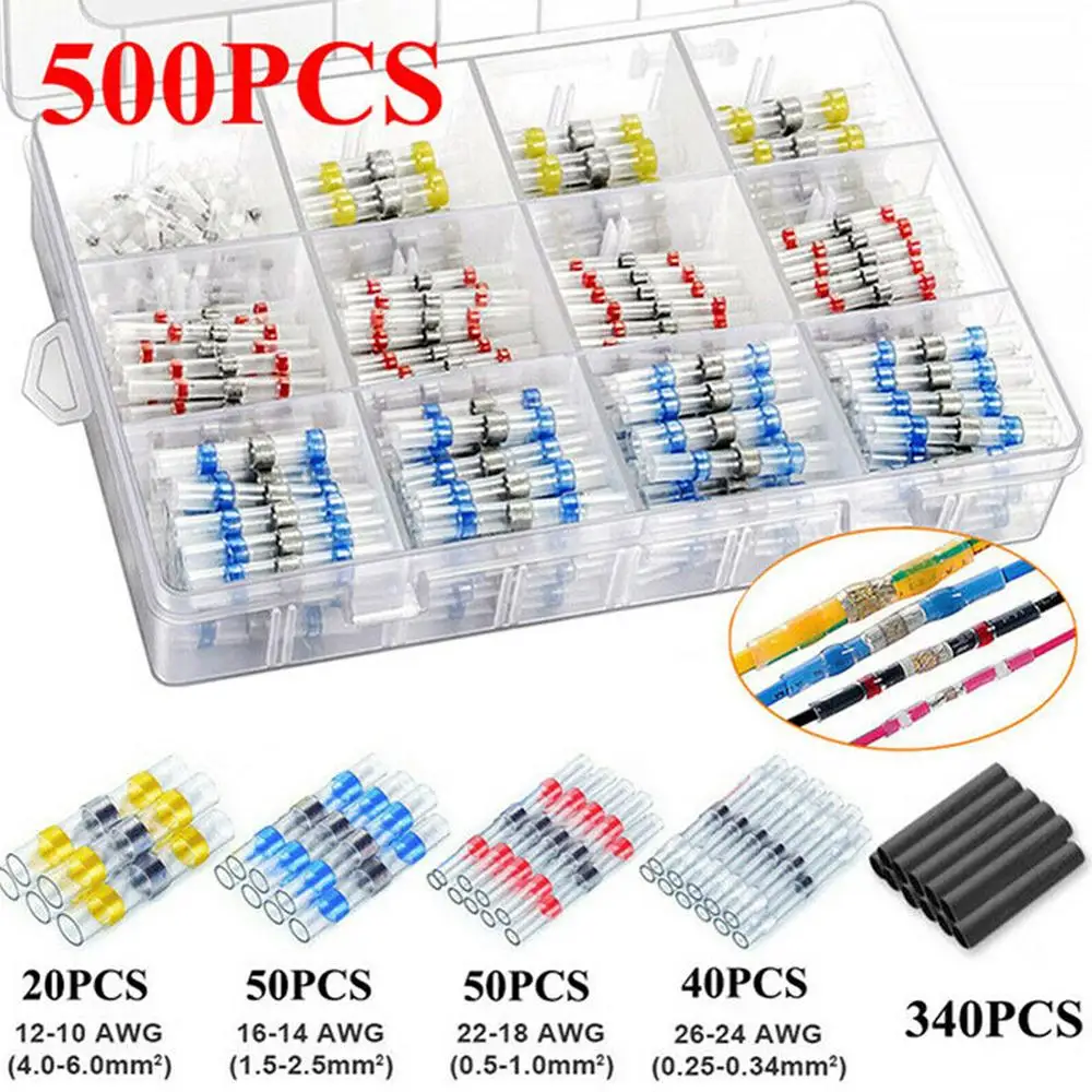 

500PCS Waterproof Heat Shrink Butt Connectors Electrical Splice Cable Crimp Terminals Wire Connectors