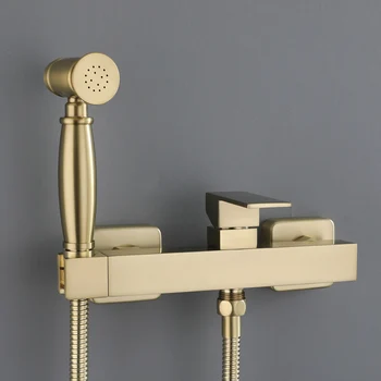 

brush gold bidet spray cold and hot Water mixing valve sprayer brass Washer wash faucet bathroom toilet bidet