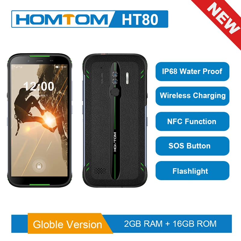  Global version HOMTOM HT80 NFC function IP68 Waterproof Smartphone Android 10.0 5.5inch Wireless ch