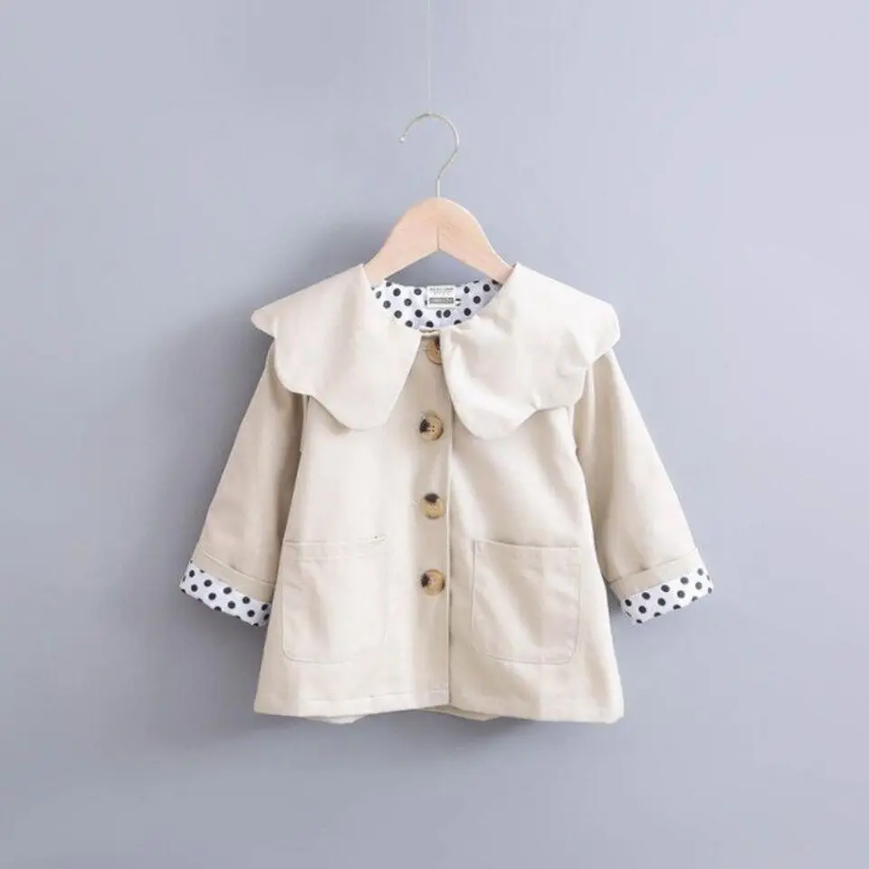 Pink/Khaki 2021 Girls Baby Trench Coats Petals Collar Girl Kids Cotton Jackets Children Tops Clothes cheap winter coats Outerwear & Coats