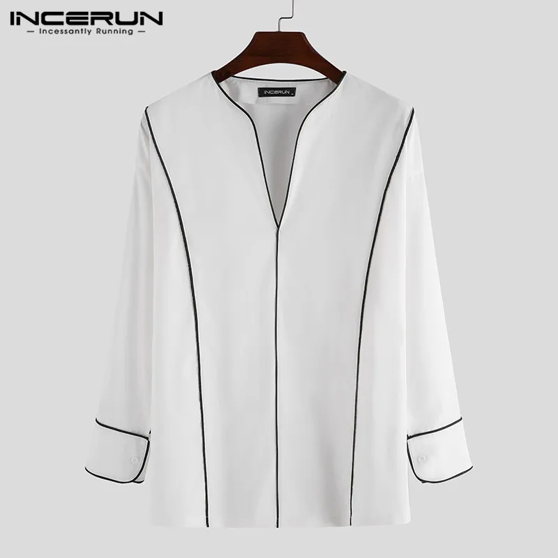 INCERUN Fashion Men Casual Shirt High Street V Neck Korean Style Long Sleeve 2020 Brand Blouse Color-block Loose Camisa S-5XL INCERUN Fashion Men Casual Shirt High Street V Neck Korean Style Long Sleeve 2020 Brand Blouse Color-block Loose Camisa S-5XL