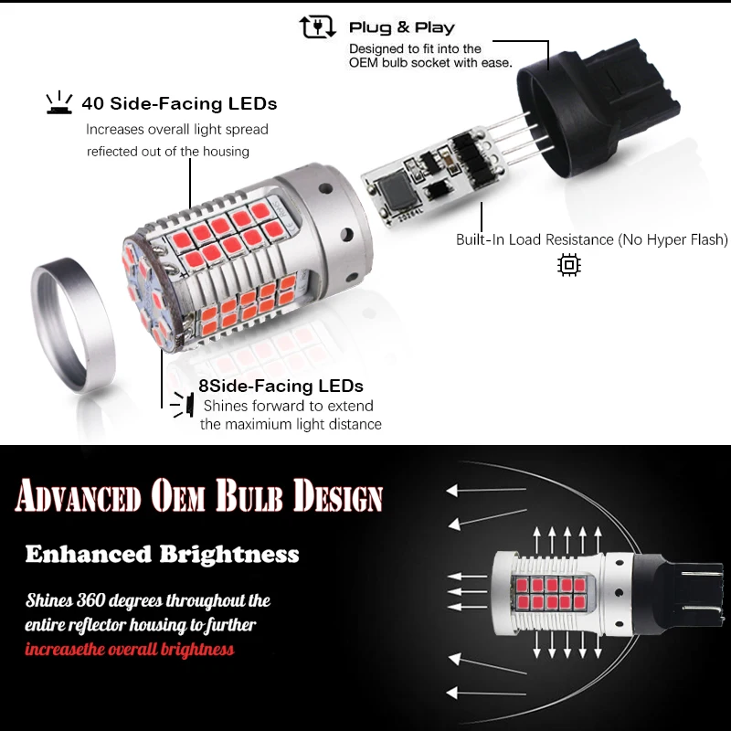 Высокая мощность нет Hyper Flash Canbus 7443 T20 задние фонари Красный 48-SMD W21/5 Вт автомобиль 3030-SMD светодиодный лампы для стоп-сигнала без ошибок 21 Вт