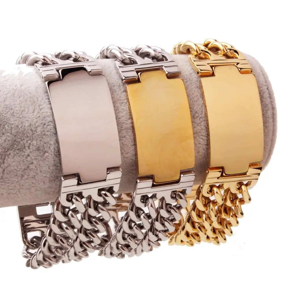 

High Quality Men's Two Rows Chain Bracelet Bangle Jewelry 316L Stainless Steel Curb Cuban Link Chian Bracelet 23mm Wide