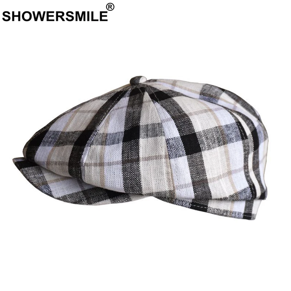 SHOWERSMILE кепка мужская газетная Кепка клетчатая хлопковая льняная Кепка газетная Кепка Классическая британская мужская шляпа в стиле Гэтсби восьмиугольная летняя плоская кепка