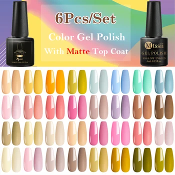 

Mtssii 6pcs/lot UV Gel Nail Polish Set Pure Color UV LED Nail Gel Varnish Semi Permanent Nail Lacquer Soak Off Sequins Gel