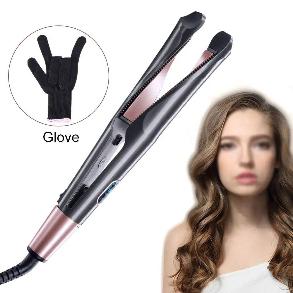 

Twisted Plate Portable Electric Led Professional Fast Heating Hair Straightener Styling Tool 2 In 1 Adjustable Temp Curling Iron