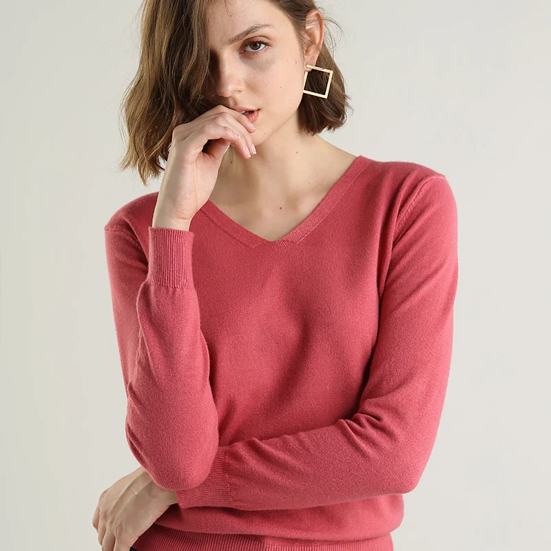 Suéter de cachemira para mujer, Jersey de punto, top femenino, Jersey elegante de oficina con cuello de pico, otoño e invierno, 2021