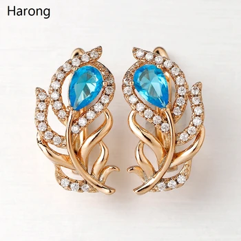

AAA Natural Zircon Earrings Cute Leaves Small Golden Metal Blue Stone Stud Earrings For Woman Wedding Birthday Gift Jewelry