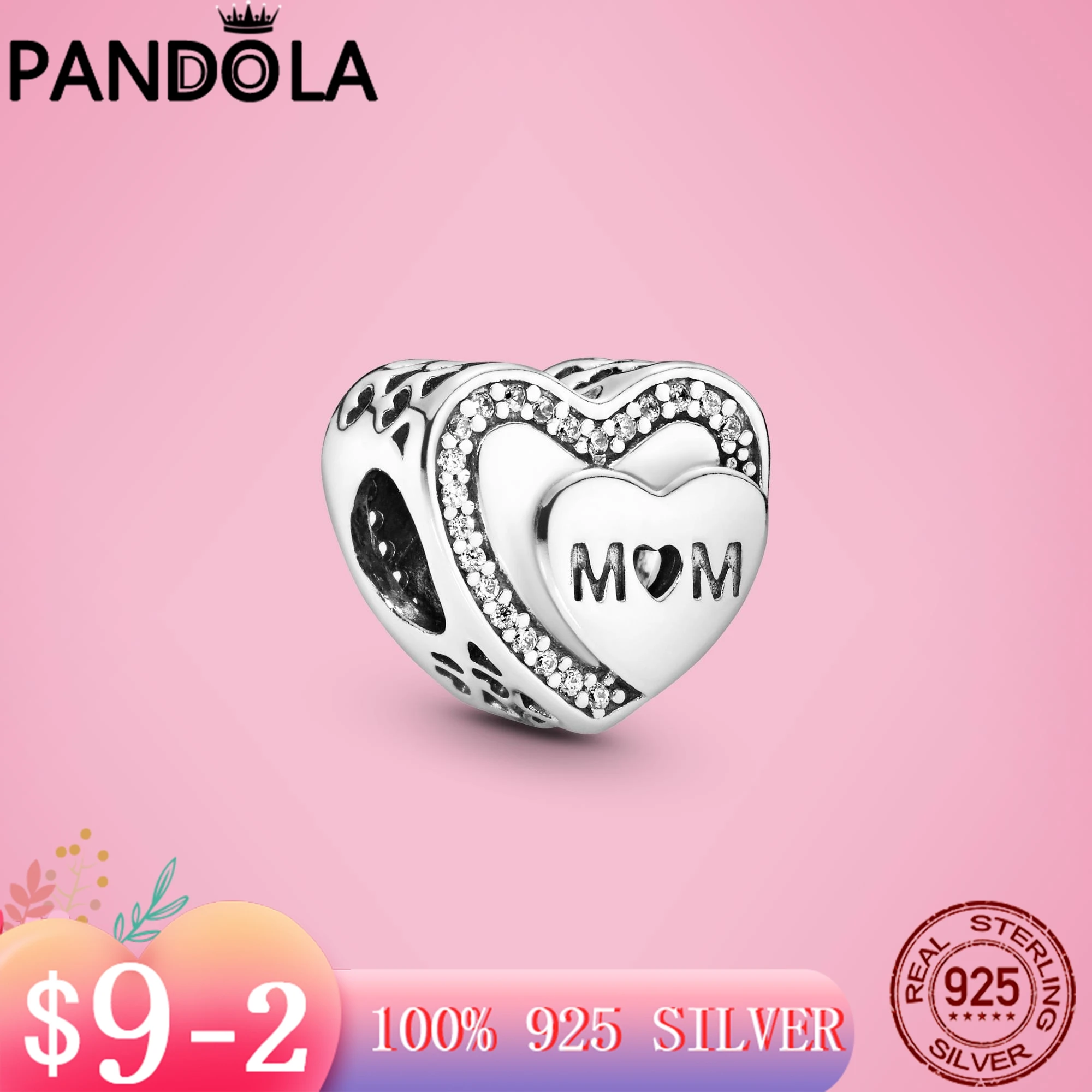 New 100% 925 Sterling SILVER charms Sparkling Mom Heart Charm fit Original Pandora Bracelet silver jewelry Hot | Украшения и
