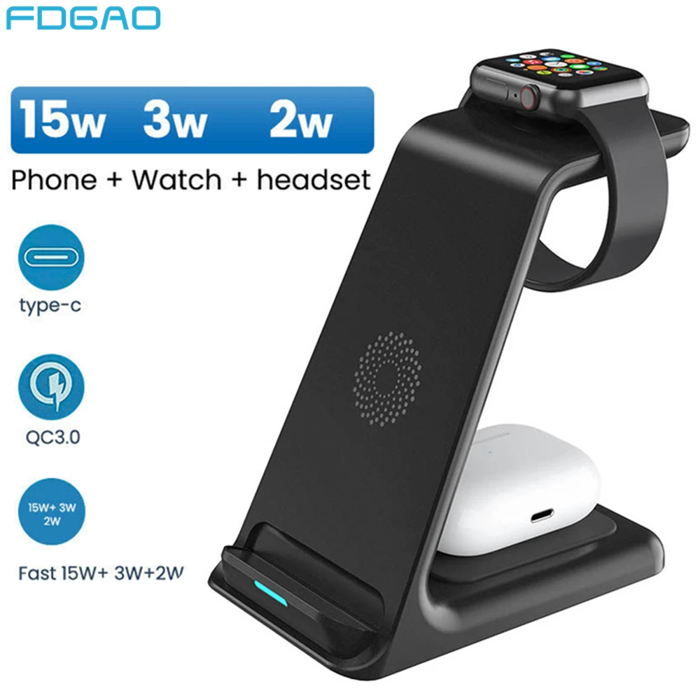 20W 3 in 1 Qi Wireless Charger Stand for iPhone 12 11 XS XR X 8 Fast Charging Dock Station For Apple Watch 6 SE 5 4 AirPods Pro