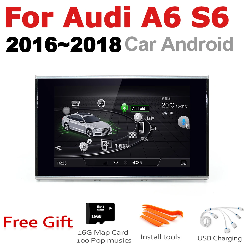 Автомагнитола 2 din с GPS и Android навигацией для Audi A6 S6 4G 2016 ~ 2018 MMI AUX Стерео Мультимедиа