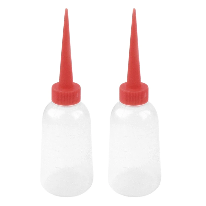

2 Pcs 100ml Red Plastic Tip Nozzle Lubricant Oil Squeeze Bottle Clear White
