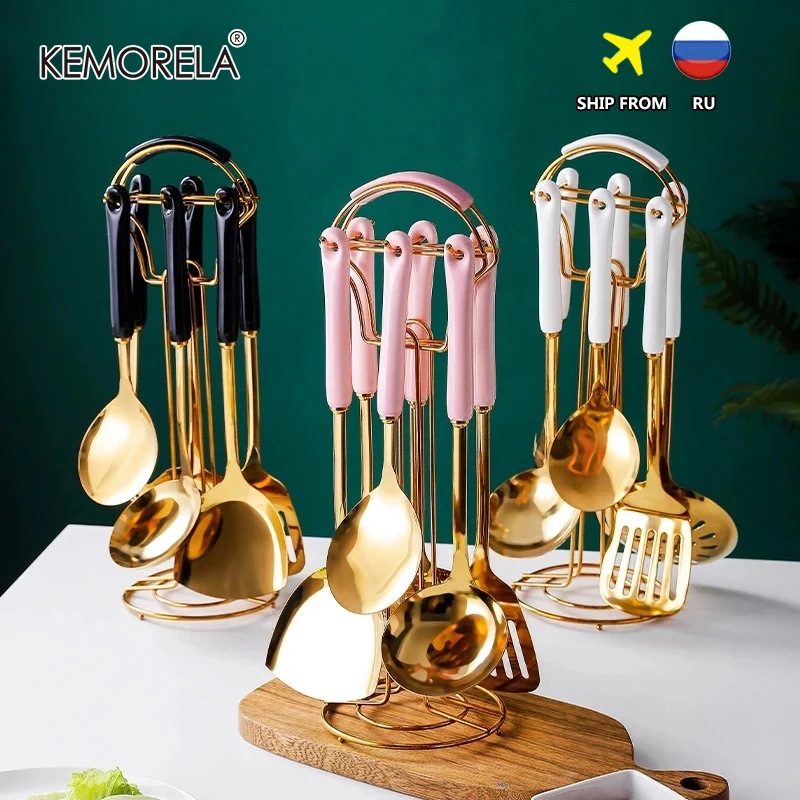 Gold Cooking Utensils Set, Stainless Steel 7 Pieces Kitchen Utensils  Set,with Utensil Holder, Dishwasher Safe, Easy To Clean - Cooking Tool Sets  - AliExpress