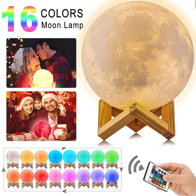 

Led 3D Print Moon Lamp 16Colors Touch Usb Night Light Rechargeable Gift Wed Bedside Lamp Love Decor Lamp Led Light Cheap Popular