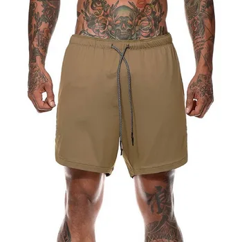 

Invisible mobile phone inner bag 2020 summer men's shorts running training fitness sports shorts solid color fitness shorts