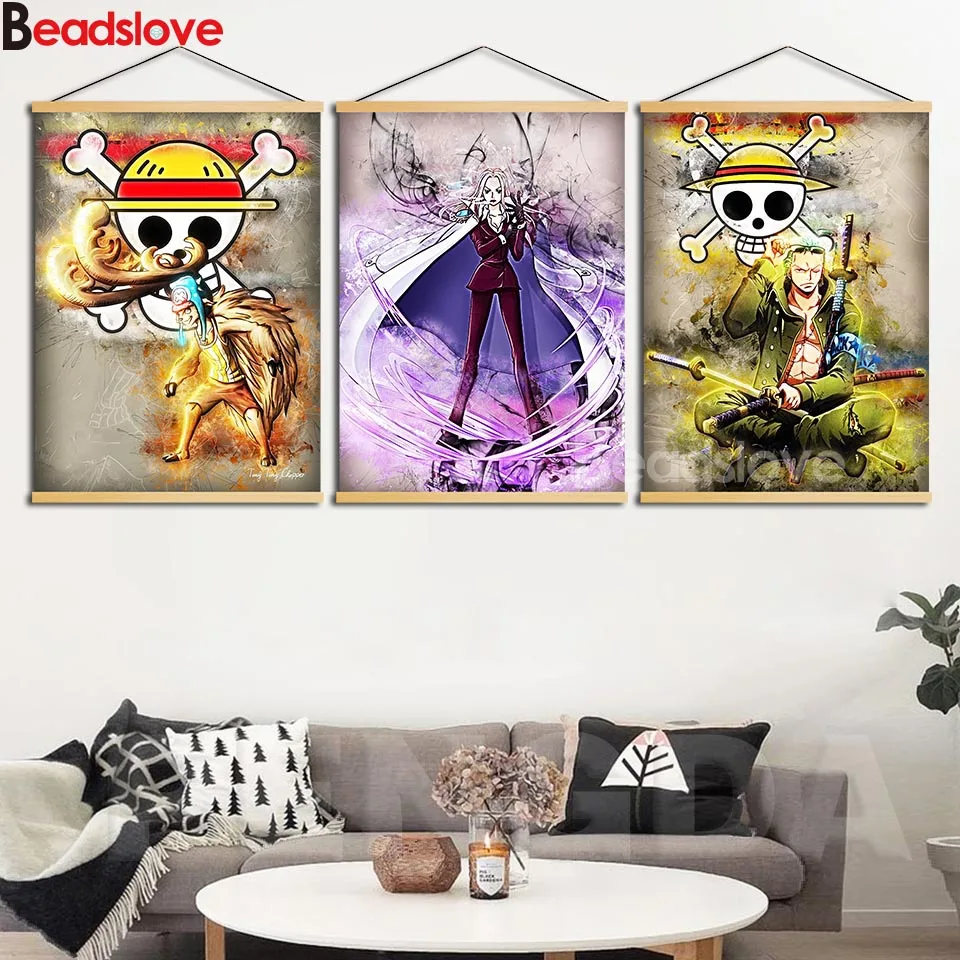 Cartoon Anime One Piece 3 piece Full square & round diamond painting 5d