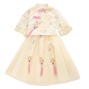 

Girls Chinese-style children's summer clothes 3-8 years old children Chinese style buckle tassels Tang suit traditional clothing