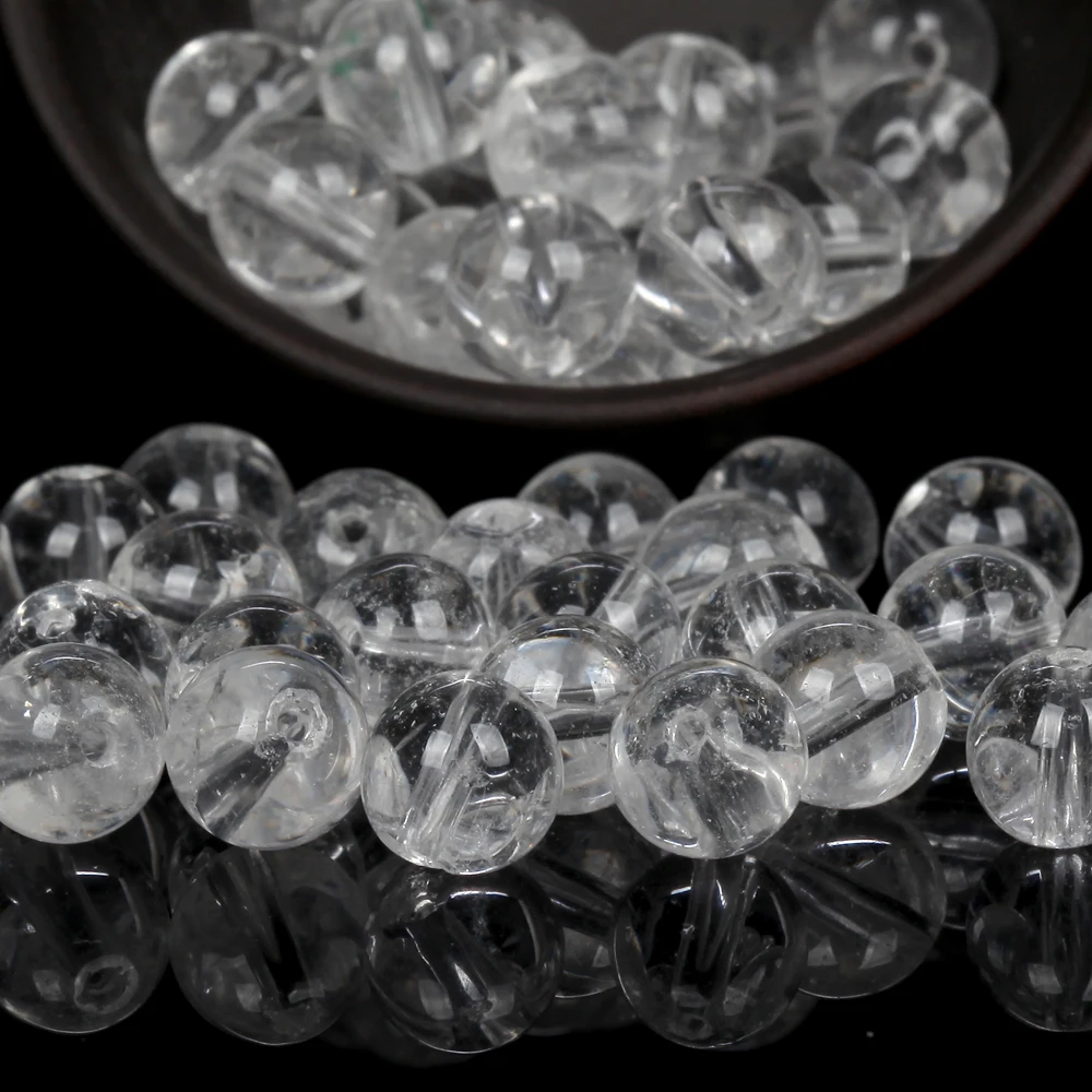 Natural White Clear Quartz Crystal Round Beads for Jewelry Making - Various Sizes