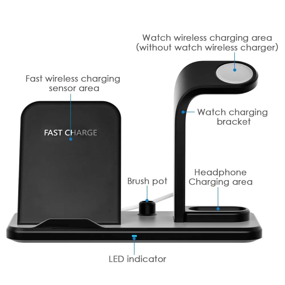 3 в 1 10 Вт Qi Беспроводное зарядное устройство для iWatch серии 4 3 2 AirPods Qi Быстрая зарядка для Apple Watch iPhone XS XR X 8 samsung S10 S9