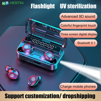 

TWS Earbuds Bluetooth Headphones Wireless Touch Control LED Digital Display Earphone With UV Sterilization Flashlight Headphones