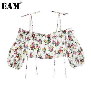 

[EAM] Women Pattern Printed Temperament Blouse New Slash Neck Long Sleeve Loose Fit Shirt Fashion Tide Spring Summer 2020 1W134