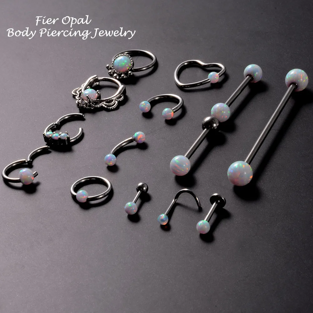 1Piece White Opal Stone Ear Conch Daith Ring Nose lip Tragus Cartilage Stud Industrial Nipple Tongue Barbell Piercing Jewelry | Украшения и