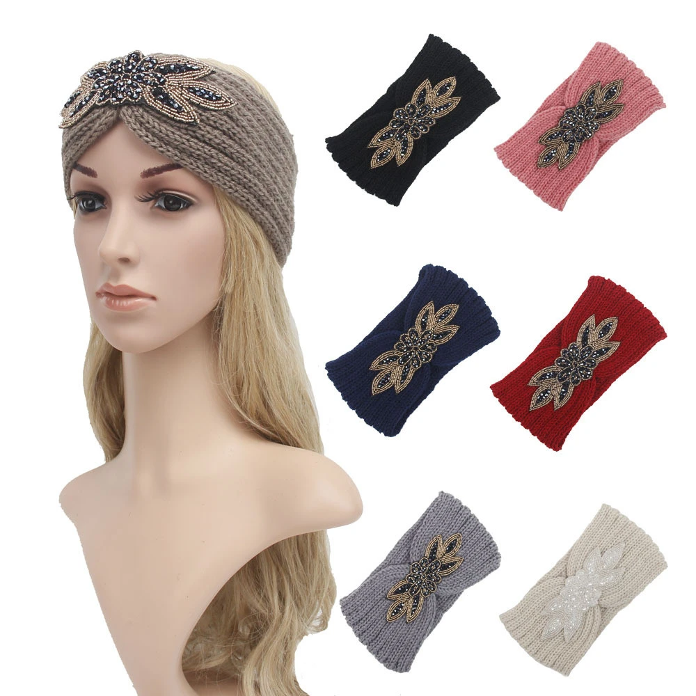 Women Crochet Knitting Headband Cotton Bandeau Winter Warm Head Wrap Wide Hair Turban Handmade Hair Bands Accessories 1111