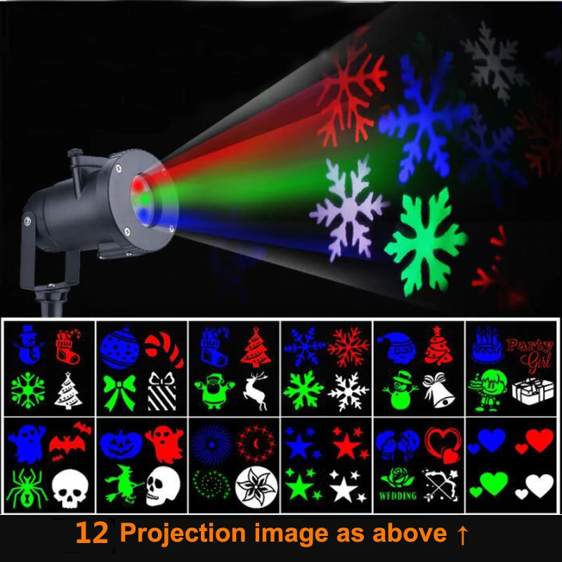 12 узор Водонепроницаемый перемещение лазерный проектор свет звезда снежинка Санта Клаус садовый светильник Праздничная Свадебная рождественских ламп