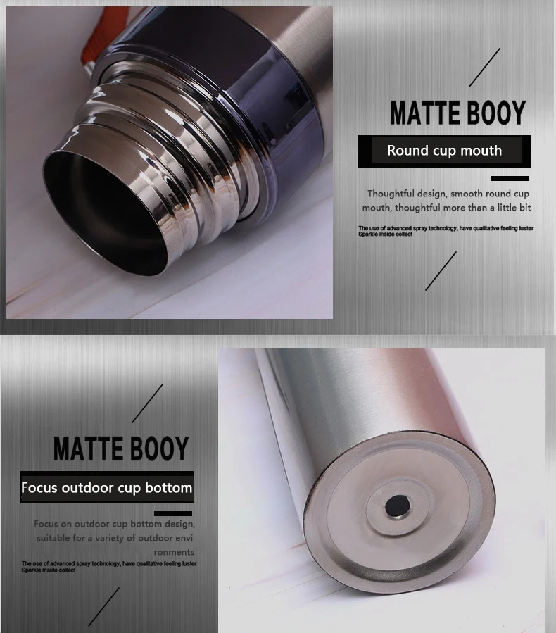 1pcs Large capacity 304 Stainless steel Heat preservation kettle 500ml Outdoor sports Travel Water cup Car portable vacuum flask
