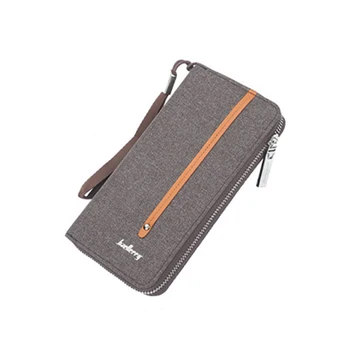 

Men Vintage Long Coin Purse Solid Color Large Capacity Canvas Wallet with Lanyard Fashion Card Pack Blue/Black/Coffee