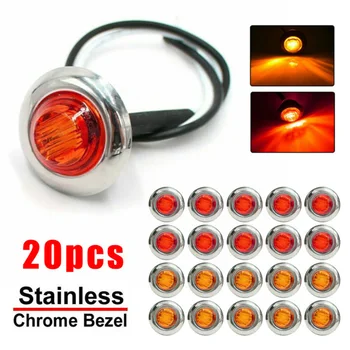 

20X 3/4" Amber Red Round Side Marker Light LED Button Lamp For Truck Trailer 12V Car LED Side Marker Lights