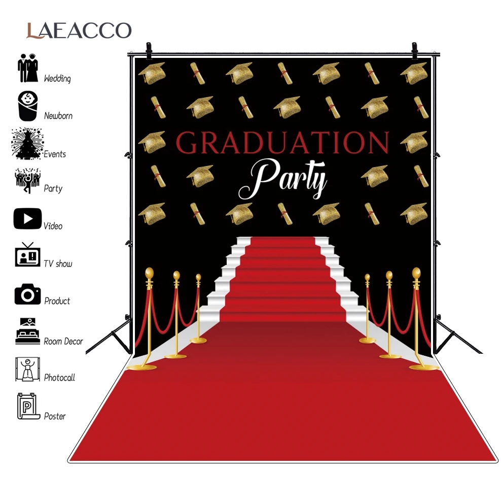 Laeacco Red Carpet Stage Celebrate Graduation Party Photography Backdrop Baby Child Portrait Black Photo Background Photo Studio