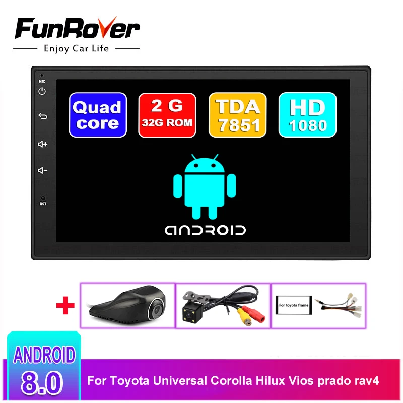 

FUNROVER Android 8.0 2Din Car DVD radio Car Multimedia player for Toyota Universal Hilux Vios Old Camry Prado gps Navigation rds