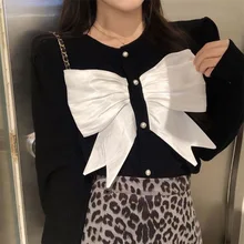 

2022 Bow Knit Sweater Fake Cardigan Spring Fall Winter Plus Size Women's Short Top Thin Sweater Jumper