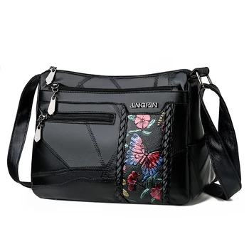 

New Design Women Shoulder Bag Pu Leather Crossbody Bag Flower Messenger Bag Multi-pockets Handbag Female Tote Bag Small Size Bag